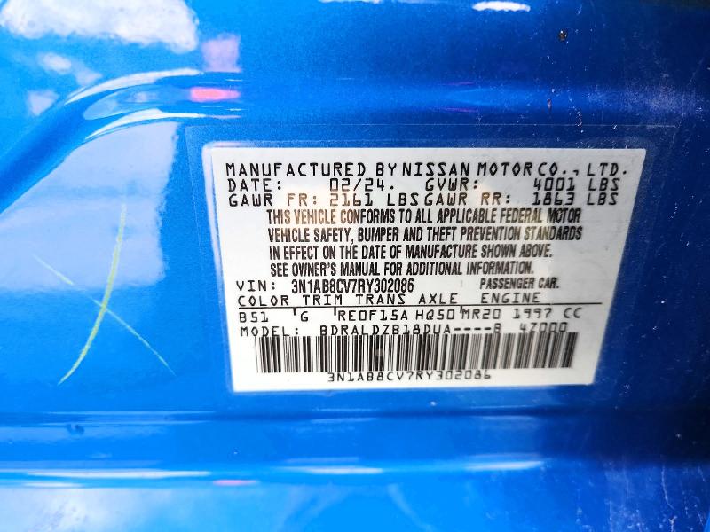 2024 Nissan Sentra მანქანა იყიდება აუქციონზე, vin: 3N1AB8CV7RY302086, აუქციონის ნომერი: 70316106