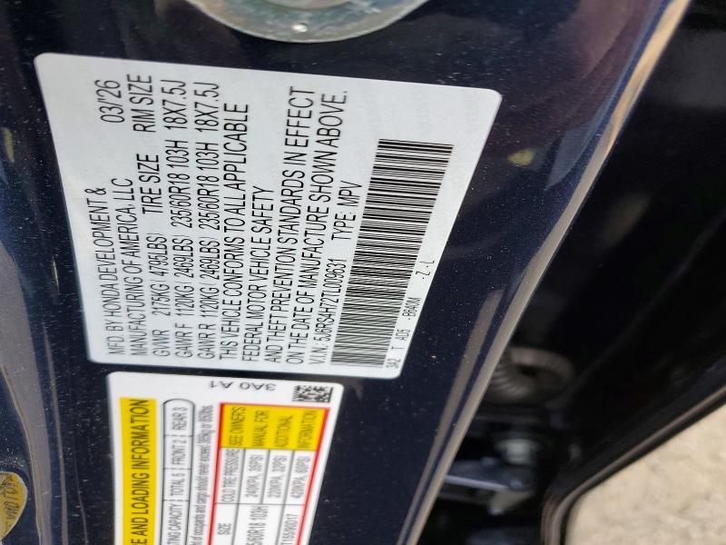 2026 Honda Cr-v მანქანა იყიდება აუქციონზე, vin: 5J6RS4H72TL009631, აუქციონის ნომერი: 72852936