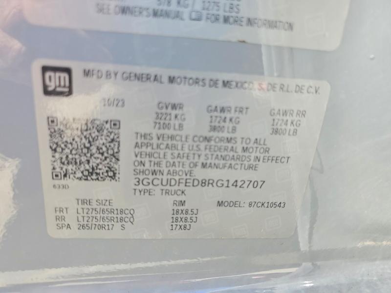 Aukcja sprzedaży 2024 Chevrolet Silverado, vin: 3GCUDFED8RG142707, numer aukcji: 72021976