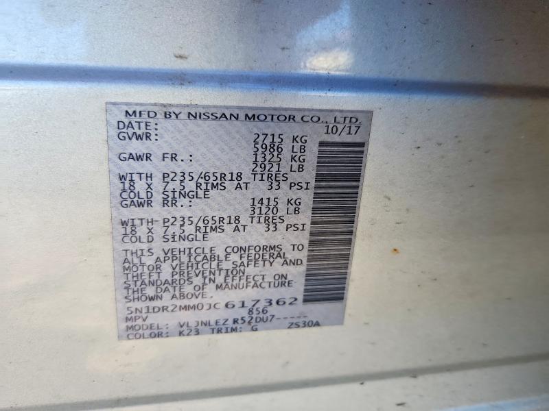 Продаж на аукціоні авто 2018 Nissan Pathfinder, vin: 5N1DR2MM0JC617362, номер лоту: 71665366