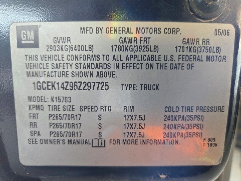 72723426 :رقم المزاد ، 1GCEK14Z96Z297725 vin ، 2006 Chevrolet Silverado مزاد بيع