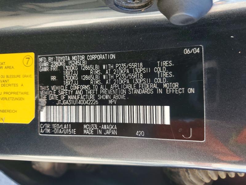 Aukcja sprzedaży 2004 Lexus Rx, vin: JTJGA31U140042226, numer aukcji: 72634586