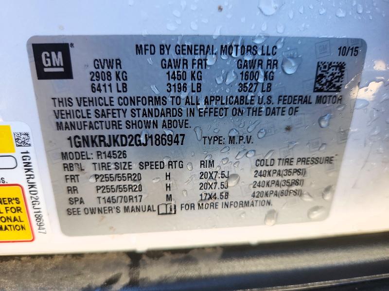 72243756 :رقم المزاد ، 1GNKRJKD2GJ186947 vin ، 2016 Chevrolet Traverse مزاد بيع