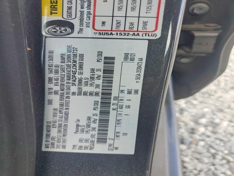 2019 Ford Fiesta მანქანა იყიდება აუქციონზე, vin: 3FADP4EJ3KM108737, აუქციონის ნომერი: 70437226
