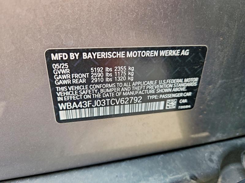 Продаж на аукціоні авто 2026 Bmw 530, vin: WBA43FJ03TCV62792, номер лоту: 59410366