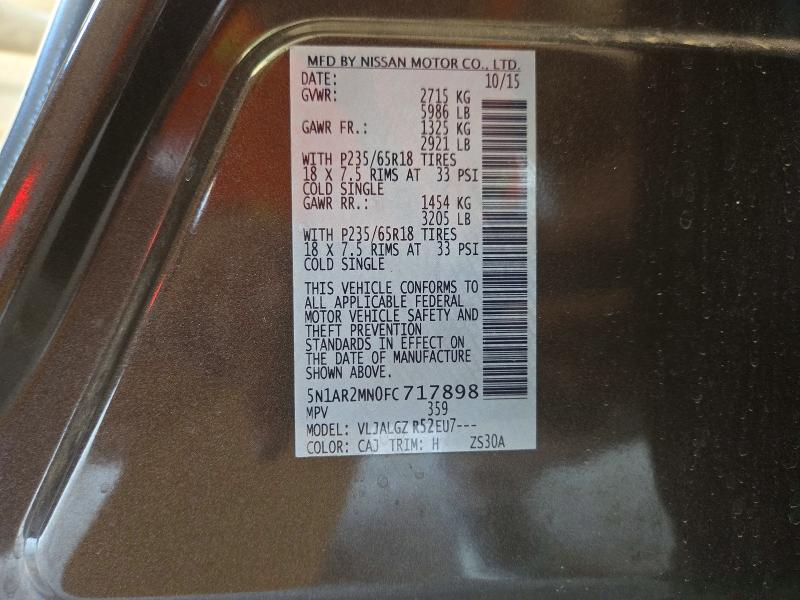 Продаж на аукціоні авто 2015 Nissan Pathfinder, vin: 5N1AR2MN0FC717898, номер лоту: 71519356