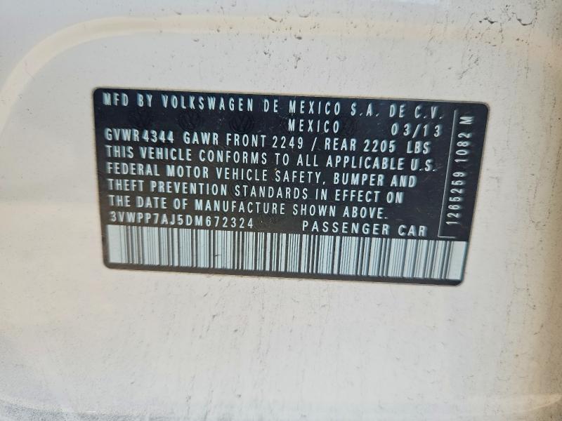 2013 Volkswagen Jetta მანქანა იყიდება აუქციონზე, vin: 3VWPP7AJ5DM672324, აუქციონის ნომერი: 70982666