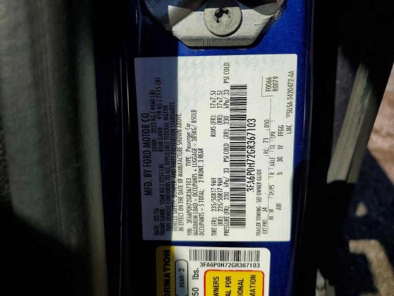 2016 Ford Fusion მანქანა იყიდება აუქციონზე, vin: 3FA6P0H72GR367103, აუქციონის ნომერი: 71623946
