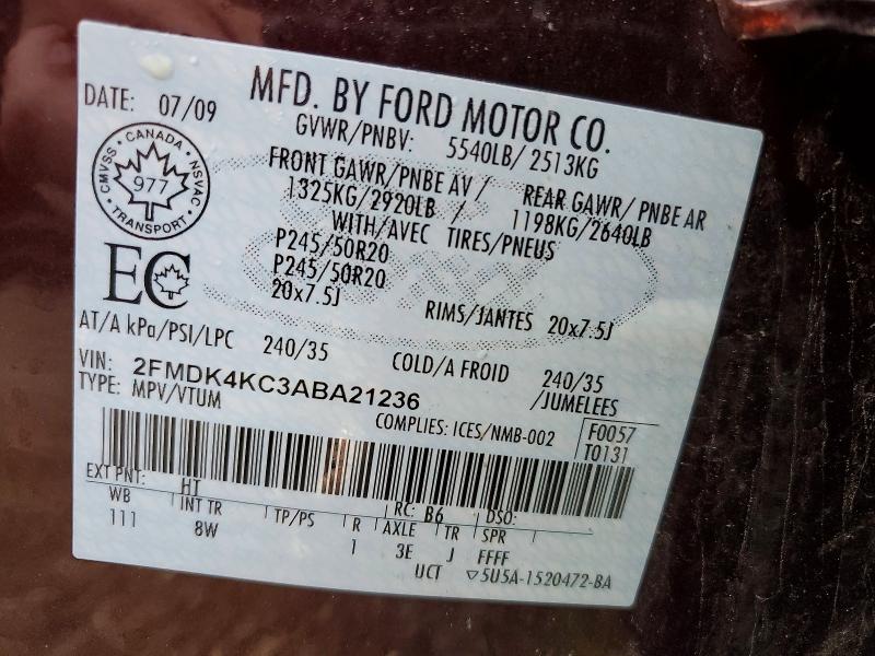 2010 Ford Edge მანქანა იყიდება აუქციონზე, vin: 2FMDK4KC3ABA21236, აუქციონის ნომერი: 68544116