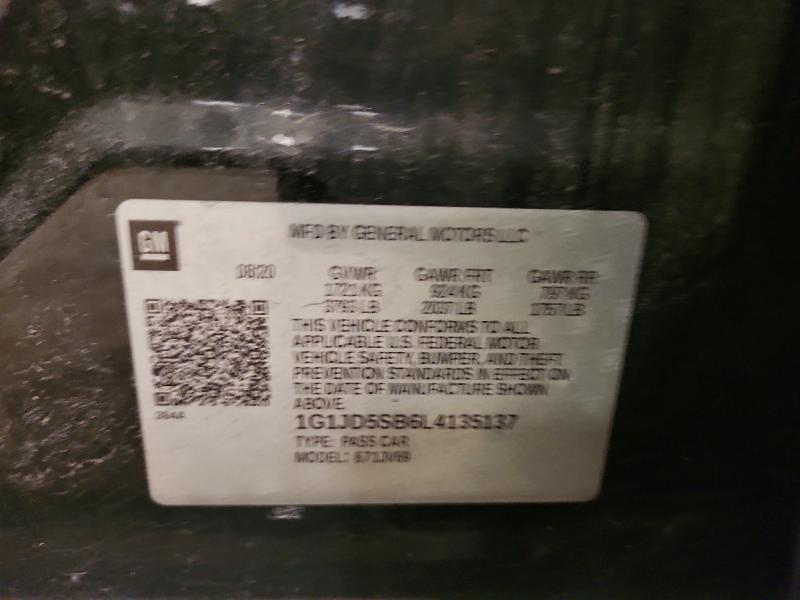 72241986 :رقم المزاد ، 1G1JD5SB6L4135137 vin ، 2020 Chevrolet Sonic مزاد بيع