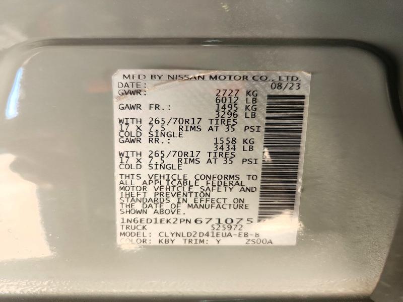 2023 Nissan Frontier მანქანა იყიდება აუქციონზე, vin: 1N6ED1EK2PN671075, აუქციონის ნომერი: 72431696