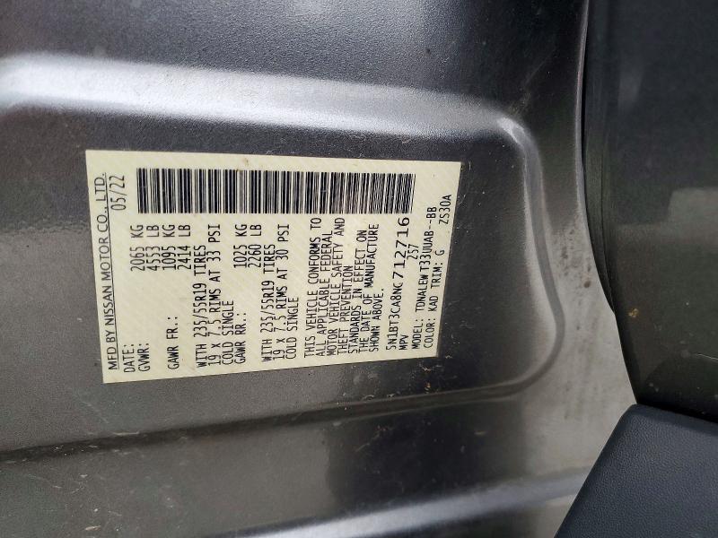 72231326 :رقم المزاد ، 5N1BT3CA8NC712716 vin ، 2022 Nissan Rogue مزاد بيع