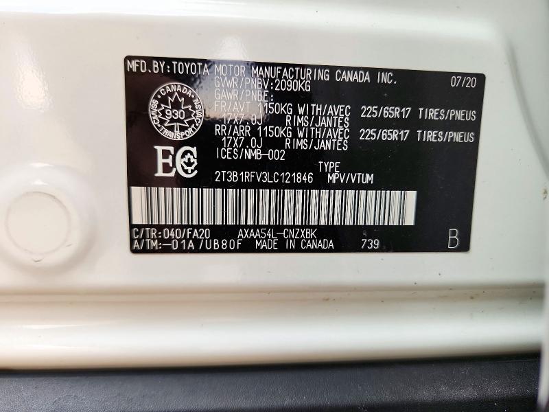 Продаж на аукціоні авто 2020 Toyota Rav4, vin: 2T3B1RFV3LC121846, номер лоту: 73609016