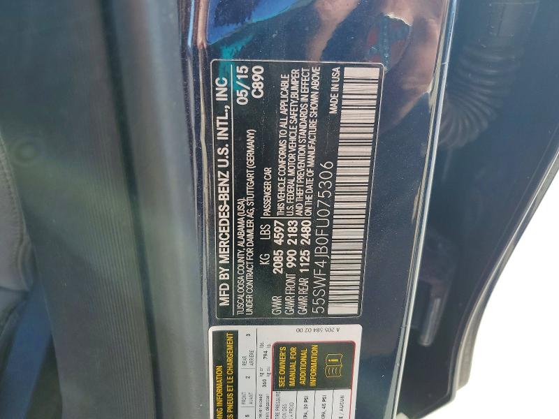 2015 Mercedes-benz C მანქანა იყიდება აუქციონზე, vin: 55SWF4JB0FU075306, აუქციონის ნომერი: 71980896
