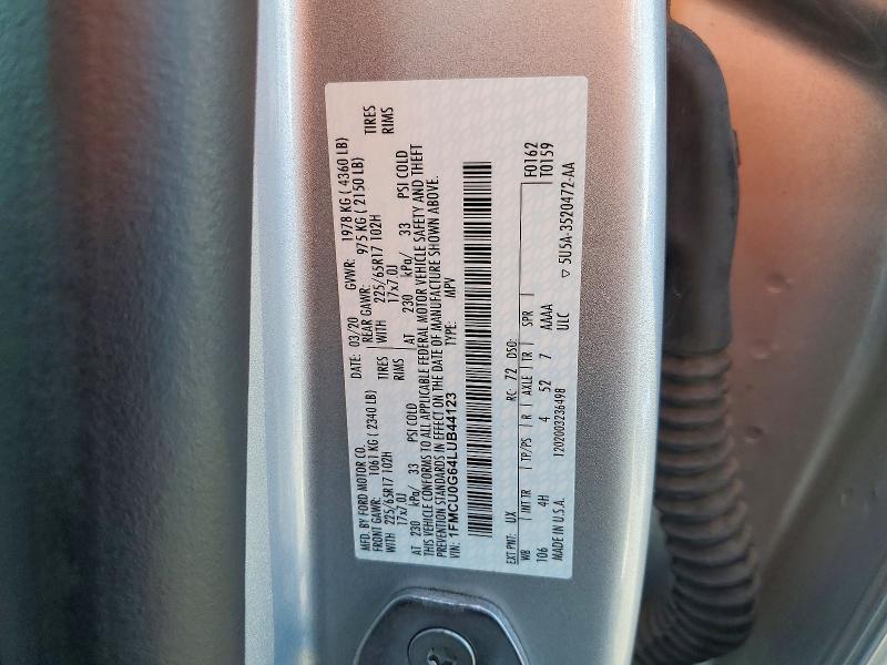 2020 Ford Escape მანქანა იყიდება აუქციონზე, vin: 1FMCU0G64LUB44123, აუქციონის ნომერი: 71397296