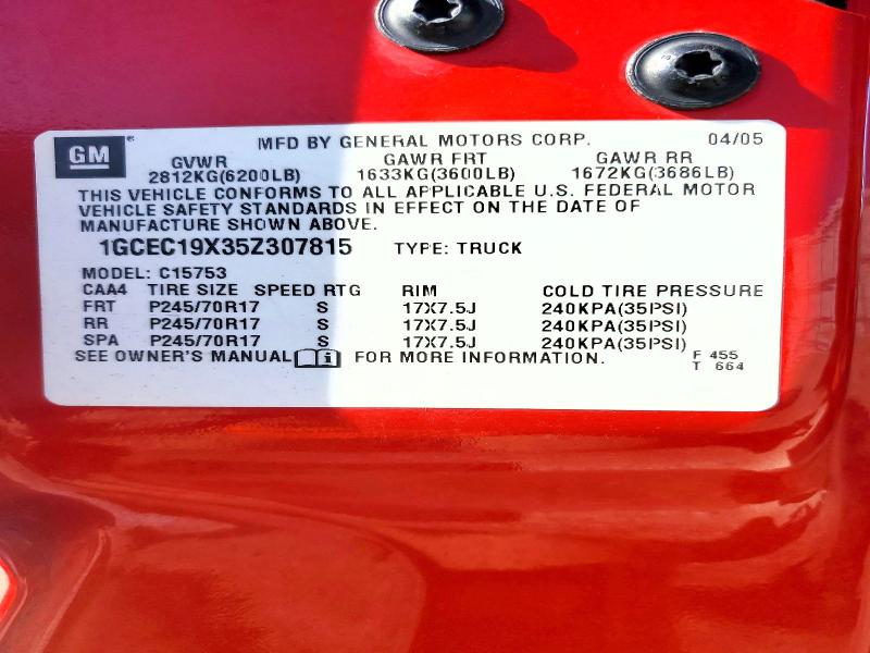 71631326 :رقم المزاد ، 1GCEC19X35Z307815 vin ، 2005 Chevrolet Silverado مزاد بيع