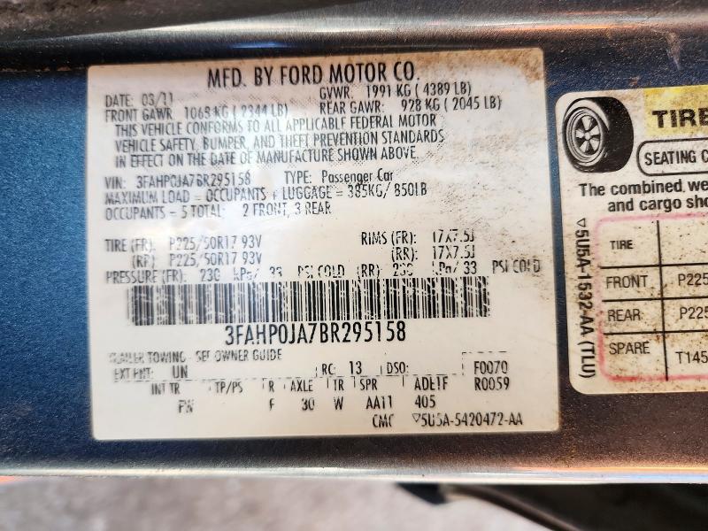 Продаж на аукціоні авто 2011 Ford Fusion, vin: 3FAHP0JA7BR295158, номер лоту: 73712916