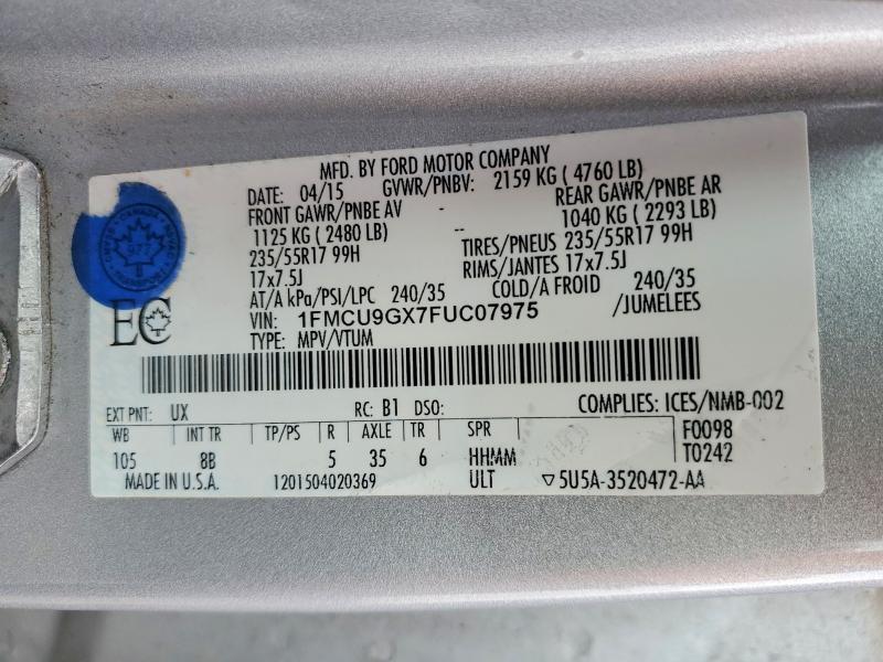70466686 :رقم المزاد ، 1FMCU9GX7FUC07975 vin ، 2015 Ford Escape مزاد بيع