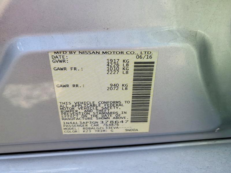 Продажа на аукционе авто 2016 Nissan Altima, vin: 1N4AL3AP3GN378647, номер лота: 71642686