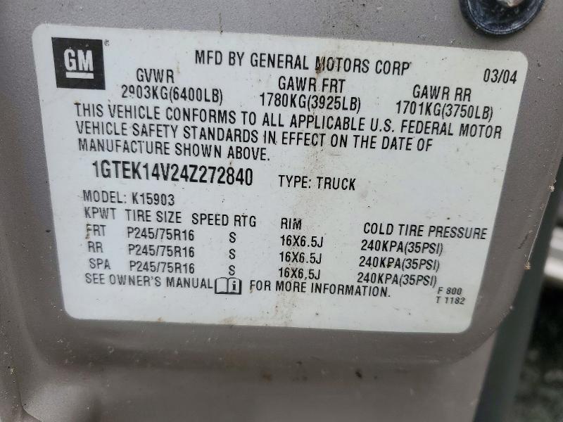 73176036 :رقم المزاد ، 1GTEK14V24Z272840 vin ، 2004 Gmc New Sierra مزاد بيع