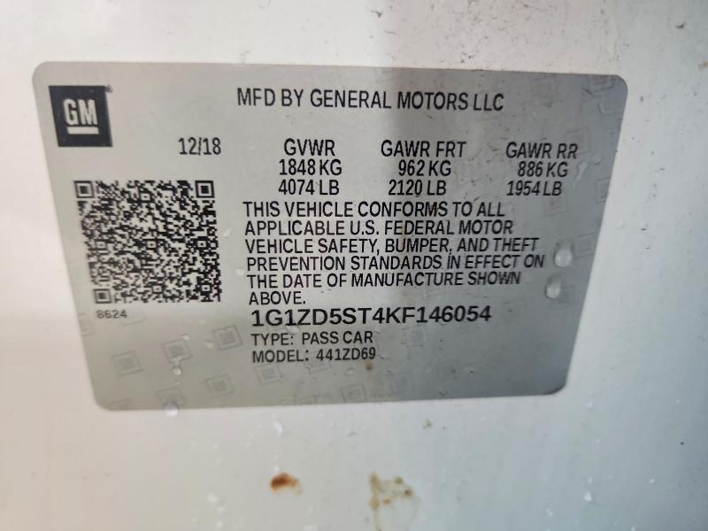 Aukcja sprzedaży 2019 Chevrolet Malibu, vin: 1G1ZD5ST4KF146054, numer aukcji: 71362976