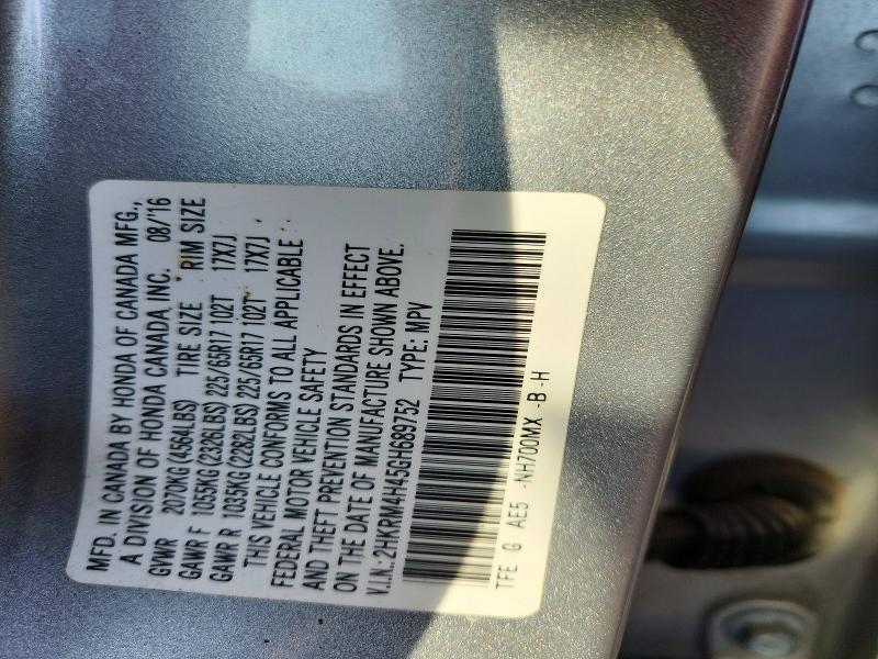 Продаж на аукціоні авто 2016 Honda Cr-v, vin: 2HKRM4H45GH689752, номер лоту: 71729556