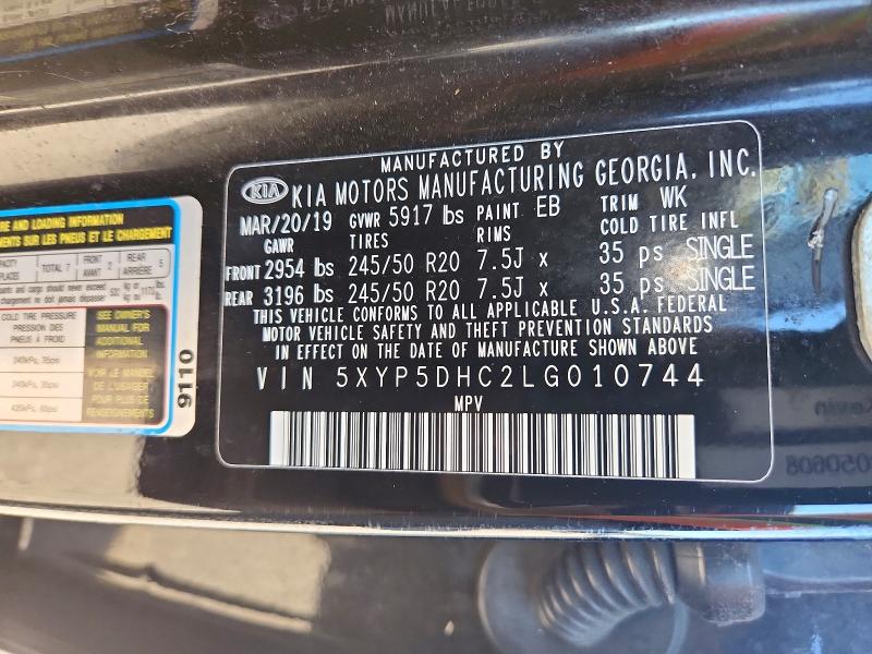 2020 Kia Telluride მანქანა იყიდება აუქციონზე, vin: 5XYP5DHC2LG010744, აუქციონის ნომერი: 72014246