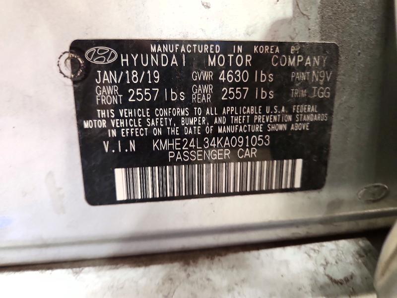 71740746 :رقم المزاد ، KMHE24L34KA091053 vin ، 2019 Hyundai Sonata Hybrid مزاد بيع