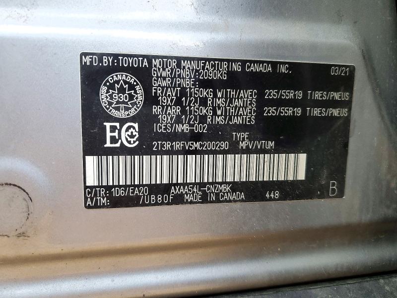 Продажа на аукционе авто 2021 Toyota Rav4, vin: 2T3R1RFV5MC200290, номер лота: 71663286