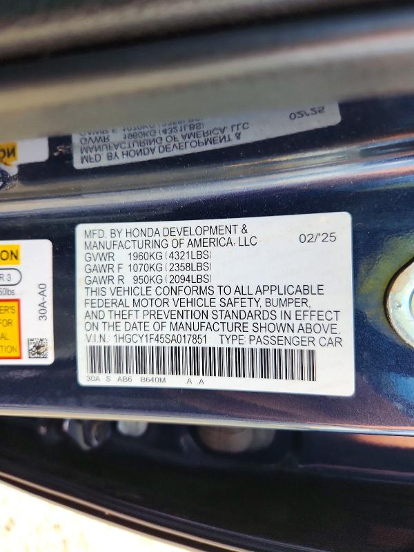 Продажа на аукционе авто 2025 Honda Accord, vin: 1HGCY1F45SA017851, номер лота: 72376976
