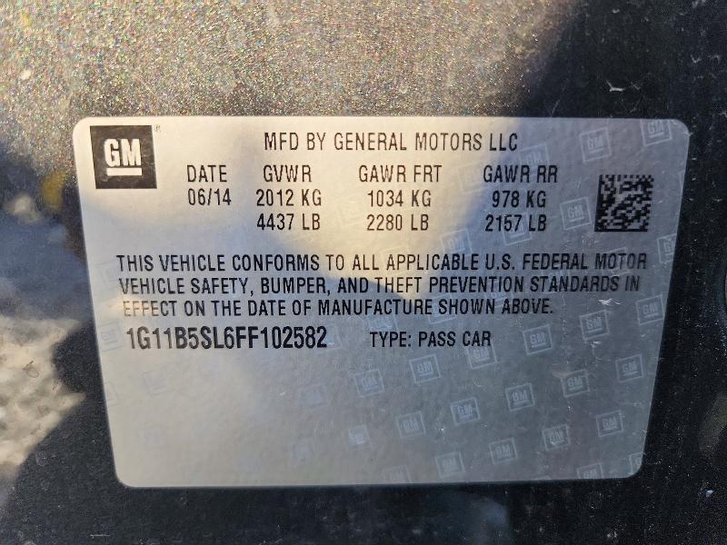 71760586 :رقم المزاد ، 1G11B5SL6FF102582 vin ، 2015 Chevrolet Malibu مزاد بيع