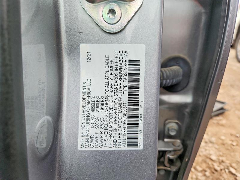 Продаж на аукціоні авто 2022 Honda Civic, vin: 19XFL1H79NE005771, номер лоту: 71035186