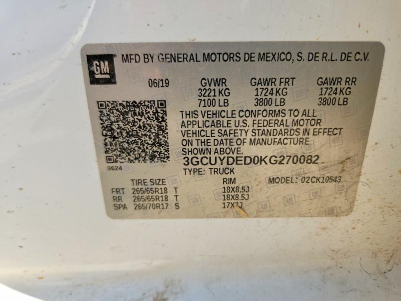 Продажа на аукционе авто 2019 Chevrolet Silverado, vin: 3GCUYDED0KG270082, номер лота: 70487956