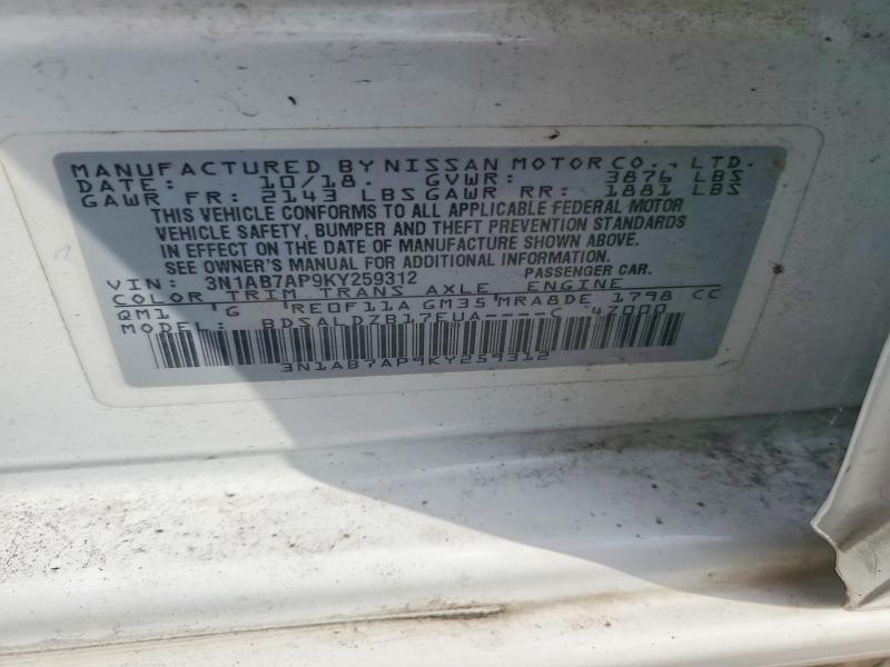 70989996 :رقم المزاد ، 3N1AB7AP9KY259312 vin ، 2019 Nissan Sentra مزاد بيع