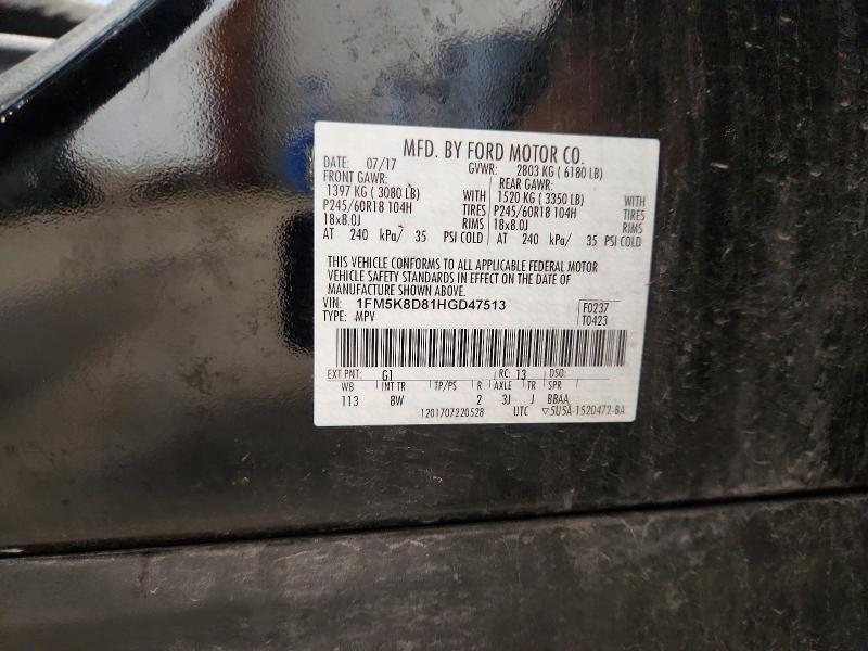 Aukcja sprzedaży 2017 Ford Explorer, vin: 1FM5K8D81HGD47513, numer aukcji: 72025646