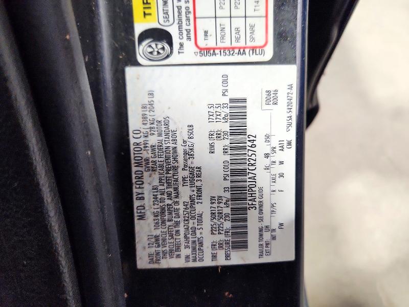 Продаж на аукціоні авто 2012 Ford Fusion, vin: 3FAHP0JA7CR257642, номер лоту: 73279456