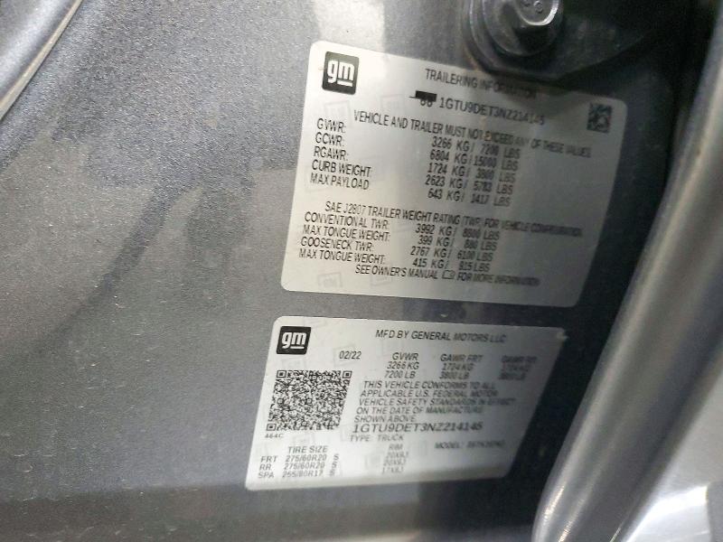 Продаж на аукціоні авто 2022 Gmc Sierra Limited, vin: 1GTU9DET3NZ214145, номер лоту: 69716686