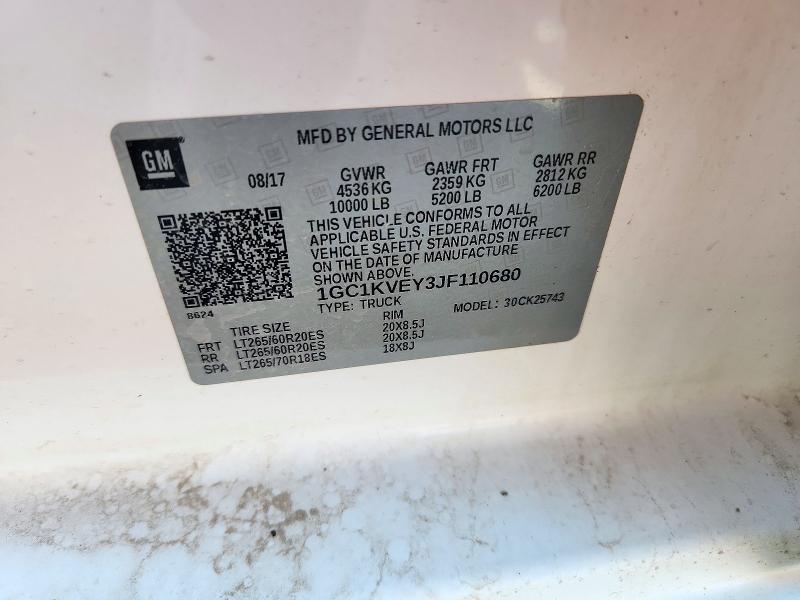 Продаж на аукціоні авто 2018 Chevrolet Silverado, vin: 1GC1KVEY3JF110680, номер лоту: 72405806