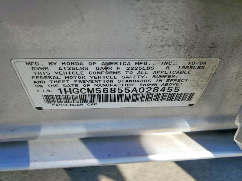2005 Honda Accord მანქანა იყიდება აუქციონზე, vin: 1HGCM56855A028455, აუქციონის ნომერი: 71849876