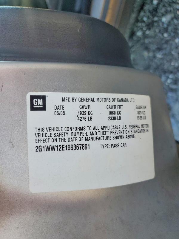 71250776 :رقم المزاد ، 2G1WW12E159367891 vin ، 2005 Chevrolet Monte Carlo مزاد بيع