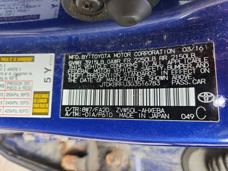 Aukcja sprzedaży 2016 Toyota Prius, vin: JTDKBRFU3G3516783, numer aukcji: 71045126