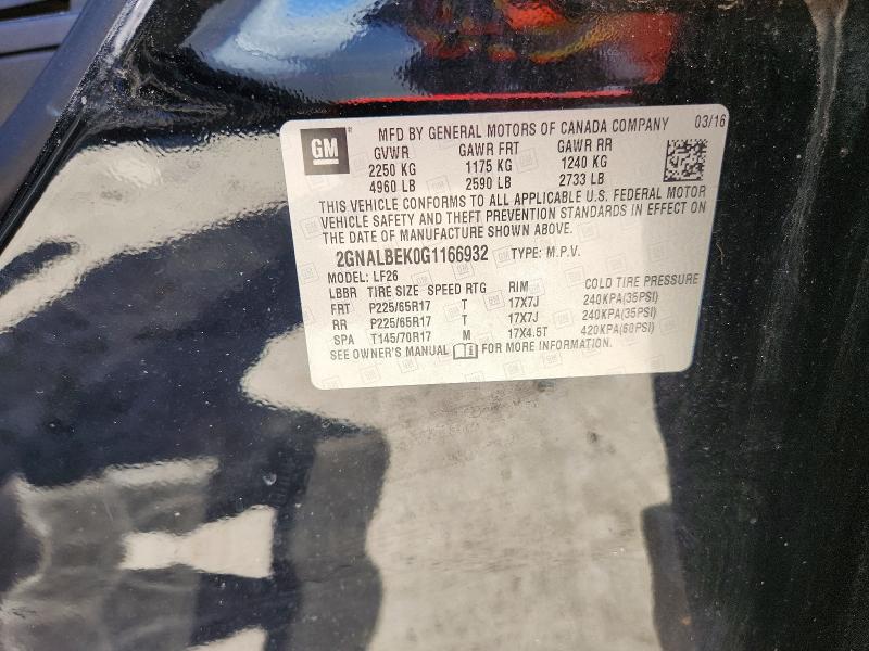 Продаж на аукціоні авто 2016 Chevrolet Equinox, vin: 2GNALBEK0G1166932, номер лоту: 72027996