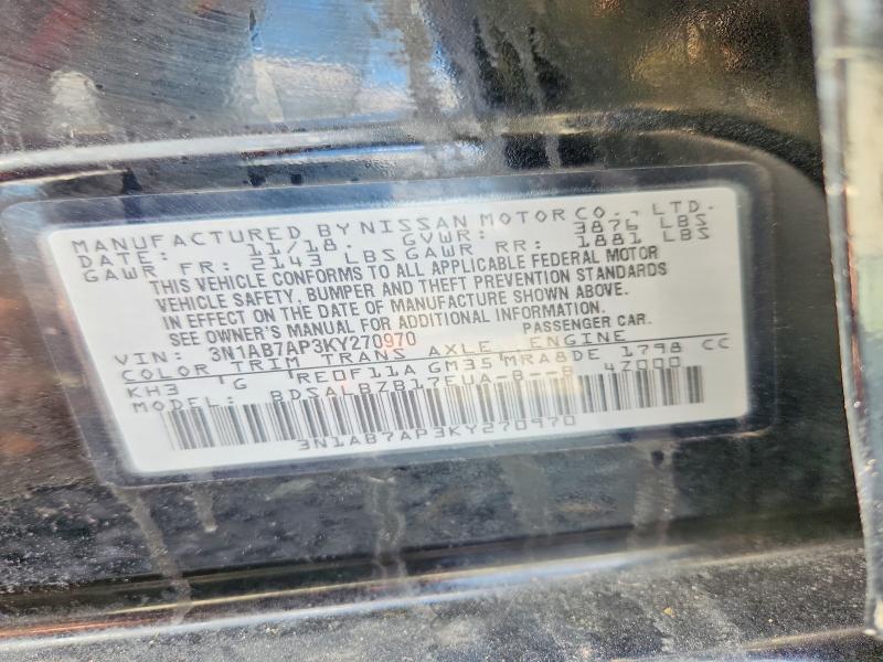 71992586 :رقم المزاد ، 3N1AB7AP3KY270970 vin ، 2019 Nissan Sentra مزاد بيع