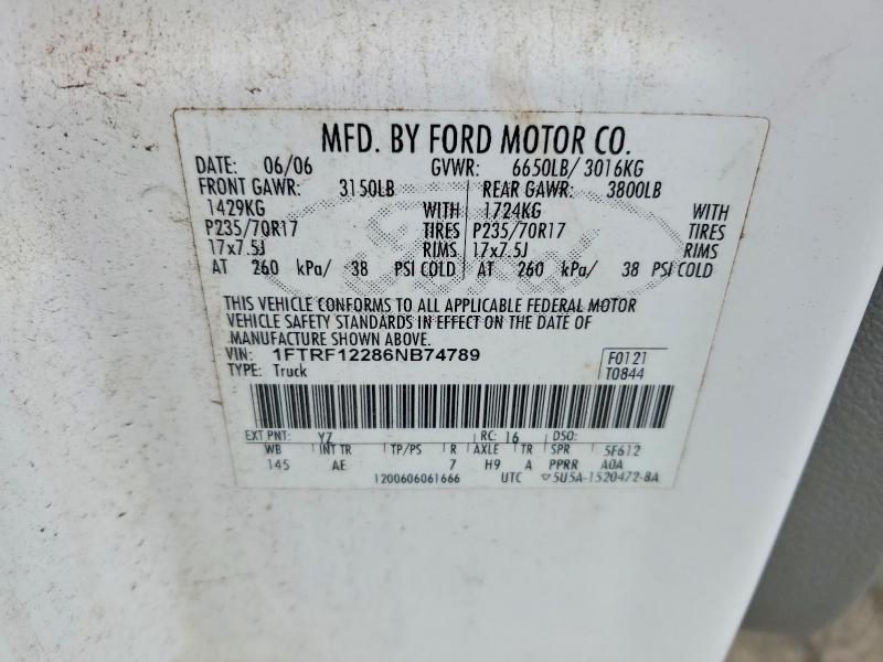 Продажа на аукционе авто 2006 Ford F150, vin: 1FTRF12286NB74789, номер лота: 70784396