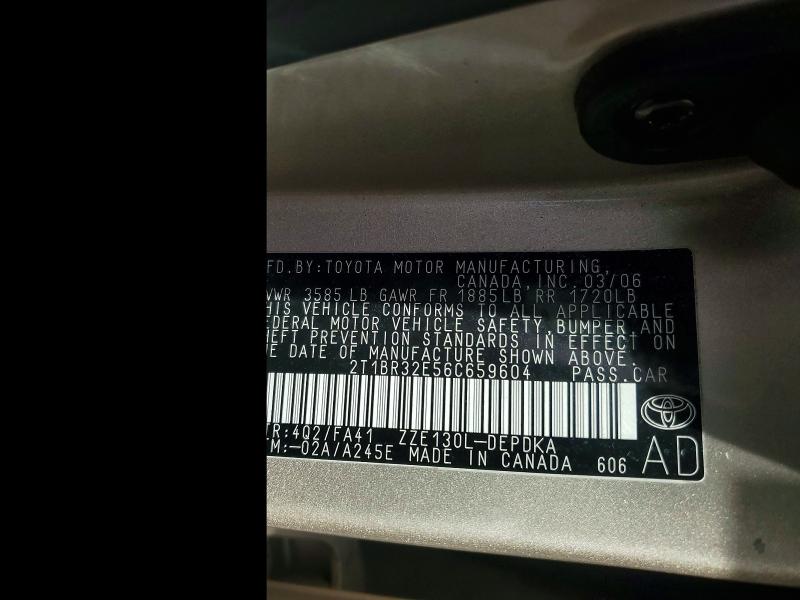 Продаж на аукціоні авто 2006 Toyota Corolla, vin: 2T1BR32E56C659604, номер лоту: 70816406