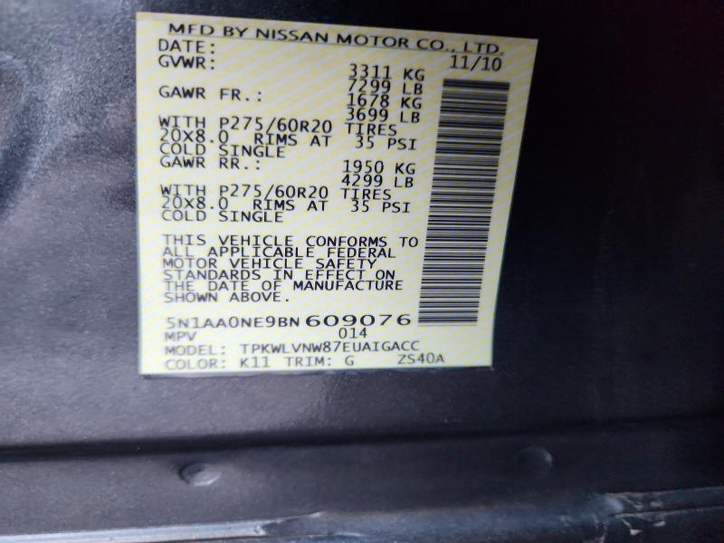 70780576 :رقم المزاد ، 5N1AA0NE9BN609076 vin ، 2011 Nissan Armada مزاد بيع