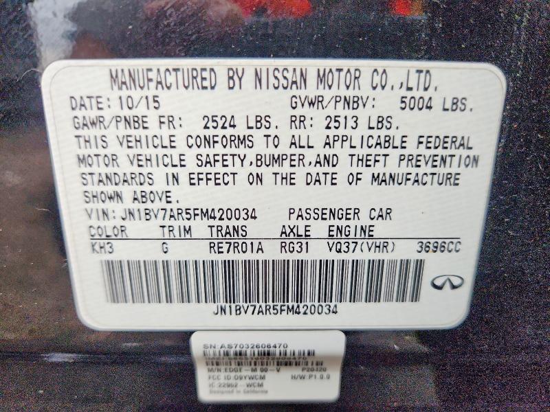 Aukcja sprzedaży 2015 Infiniti Q50, vin: JN1BV7AR5FM420034, numer aukcji: 70891666
