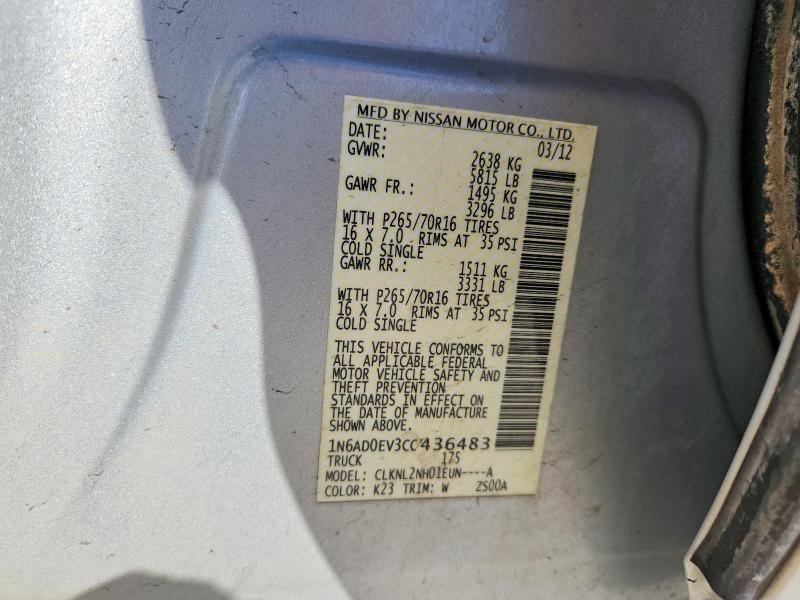 2012 Nissan Frontier მანქანა იყიდება აუქციონზე, vin: 1N6AD0EV3CC436483, აუქციონის ნომერი: 71782696