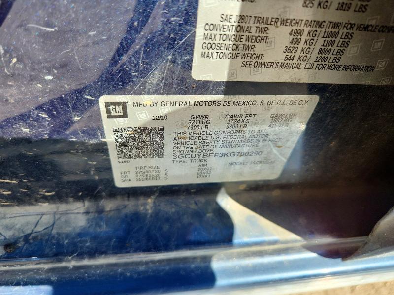 72189746 :رقم المزاد ، 3GCUYBEF3KG700290 vin ، 2019 Chevrolet Silverado مزاد بيع
