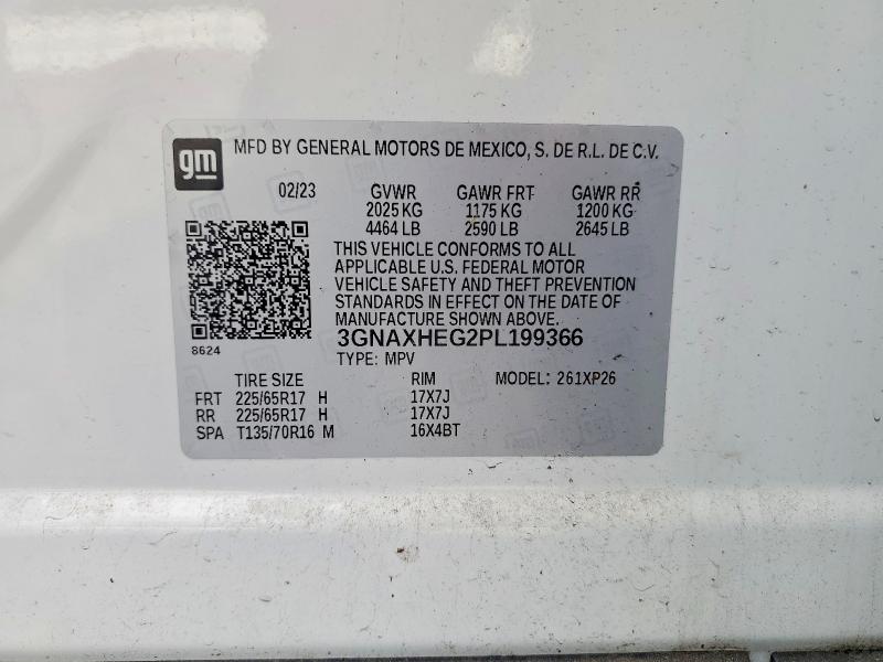 68857866 :رقم المزاد ، 3GNAXHEG2PL199366 vin ، 2023 Chevrolet Equinox مزاد بيع